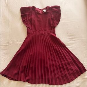 Ivy City Co Girls Wine Pleated Flutter-Sleeve Dress